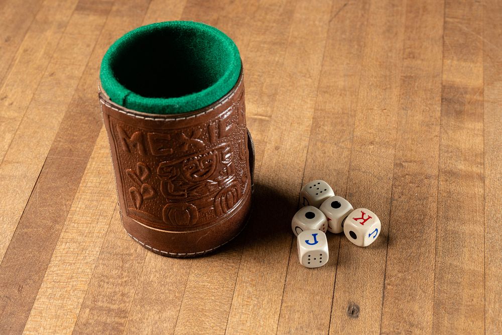 Lot 363: Mexican Leather Dice Cup w/ Dice