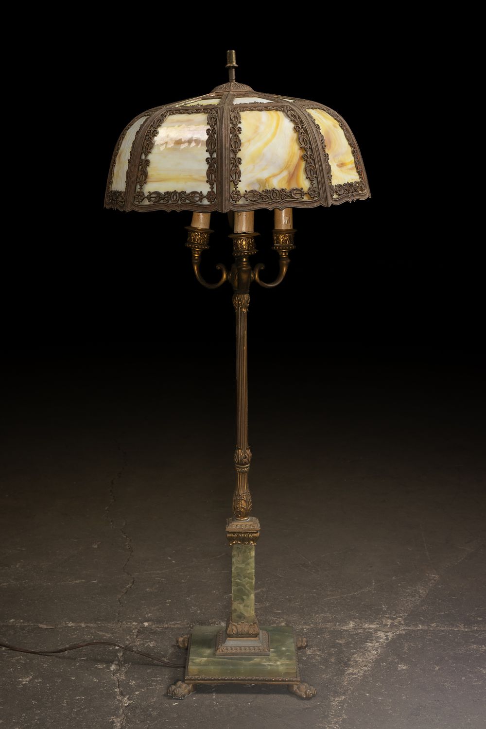 Lot 364: Art Nouveau Slag Glass and Onyx Floor Lamp