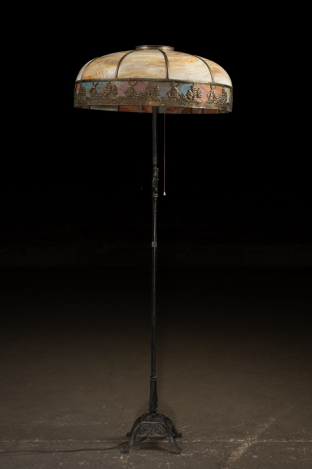 Lot 365: Arts and Crafts Slag Glass Windmill Floor Lamp