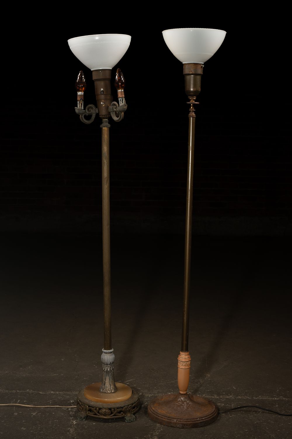 Lot 366: Pair of Art Deco Glass Torchiere Floor Lamps