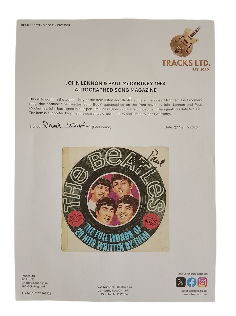 Autographed John Lennon & Paul McCartney Beatles Song Book (Tracks COA)