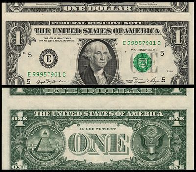 1981 B $2.00 ONE DOLLAR GREEN SEAL הערה שגויה מחרידה שטר של $1 הופץ סדרה s/n E 99957901 C. Fr 