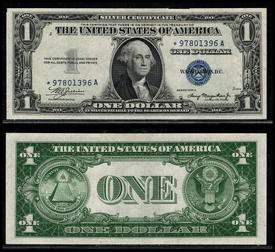 Fr. 1608* $1 1935A כוכב תעודת כסף פרד. S/N לא במחזור # * 97801396 A,