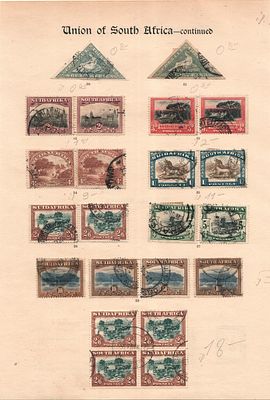 1927 בולי דרום אפריקה סידר נופים בשני גרסאות באנגלית ואפריקני (הולנדית) קטלוג MI-29C-42C 
כולל 