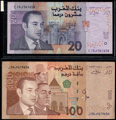 לויט 2 שטרות. 
מרוקו 100 דירהם 2002 P-70 UNC 
מרוקו 20 דירהם 2005/AH1426 בחר 68 משומש/