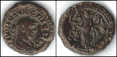 Numerian AE potin tetradrachm of Alexandria, Egypt. Dated Year 1, AD 282–283. 