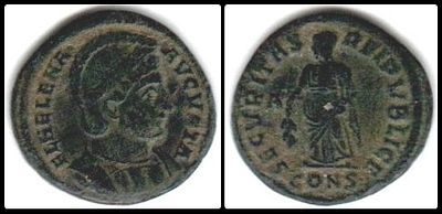 Helena, AE follis of Constantinople. 326-327FL HELENA-AVGVSTA, mantled bust 