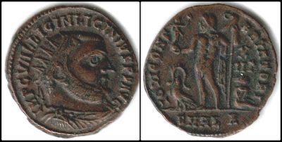Licinius I, AE Follis. Obv: IMP C VAL LICIN LICINIVS PF AVG, radiate, draped, 