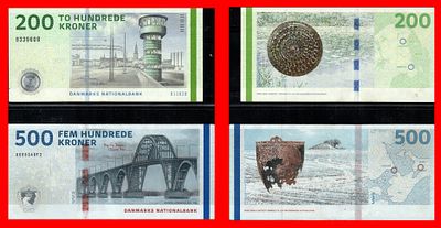 5 דנמרק 500 Kroner 2009a (2020) S/N 0688348F2. Vf 2009 Vf Banknote Denmark 200 Kroner S/N 