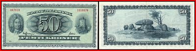 דנמרק 1970 50 Kroner P 45l M, Sn A9701b 1010078, Vf.