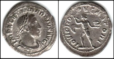 סוורוס אלכסנדר. 222-235 לספירה. AR Denarius 20 מ"מ, 3.19 גרם. נפגע 231-235 לספירה. 2.43 גרם. 21 