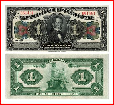 Costa Rica, Banco Anglo-Costarricense Pick # S121r 1917 1 Colon - מדפסת: ABNC S/N A061481 Remainder.