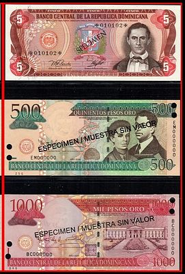שטר של 1000 פסו אורו של הרפובליקה הדומיניקנית, 2003, דוגמה, Km:173s2 Unc(63) 
שטר של 500 פסו 