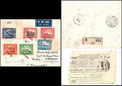 Aden – Registered Airmail Cover to France. 
Franked with mixed King George VI pictorial issues 
