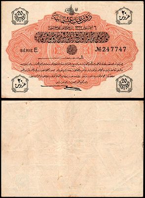 T&uuml;rkei 20 Piastres 20 Kuruş 1916 1917 Mehmed Reşad AH 1332 Serie E S/N 247747. EF