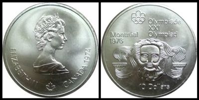 Coin, Canada, Elizabeth II, 1976 Olympics - Head of Zeus, 10 Dollars, 1974 COUNTRY Canada, KM 