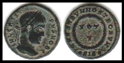 Crispus. Billon centenionalis, RIC VII Siscia עמ' 144, 161; SRCV IV 16754; Cohen VII 34; Hunter 