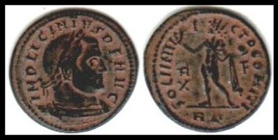 Licinius I (AD 308–324). 
Follis (AE, 20 mm, 2.84 g), Rome mint, AD 314–315. 
IMP LICINIVS P 