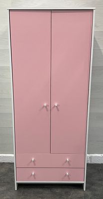 * An Argos Home Kids Malibu style two-door two-drawer wardrobe in pink and white. Attributed to 