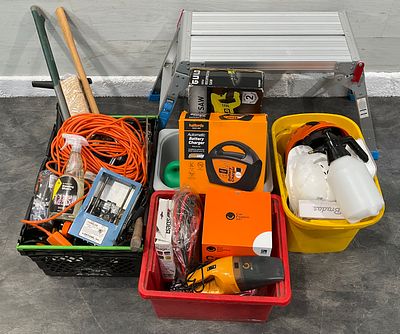 * An Assortment of Power Tools, Automotive Accessories, and Workshop Safety Equipment. A 