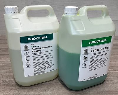 * Two Part Used 5 Litre Containers of Prochem Professional Carpet Cleaning Chemicals. A lot 