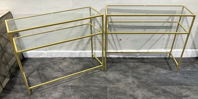 * A Pair of VASAGLE by Songmics Home Gold-Tone Metal and Glass Console Tables. A pair of 