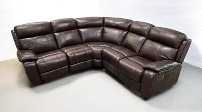 * A contemporary chocolate brown leather power reclining modular corner sectional sofa. A 