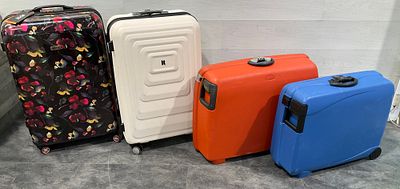* An Assortment of Hardshell Suitcases including Samsonite, Rock, and IT Luggage. This 