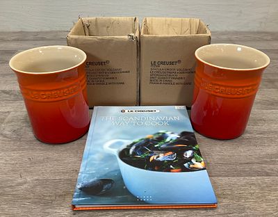 * A Pair of Le Creuset Volcanic Orange Stoneware Utensil Crocks and The Scandinavian Way to 
