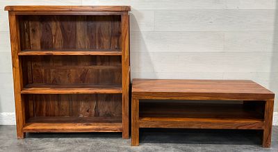 * A Pair of Sheesham Wood Furniture Items Comprising a Small Bookcase and a Low Media Unit. A 
