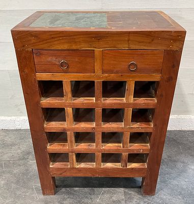 * A Contemporary Sheesham Wood 20 Bottle Wine Rack Cabinet with Marble Inset Top. A contemporary 