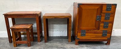 * An Assortment of Hardwood Furniture including a Tansu Style Cabinet and Sheesham Side Tables. A 