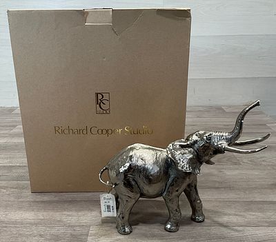 * Richard Cooper Studio Michael Simpson Nickel Plated Elephant Figurine Model 301NP. A large 