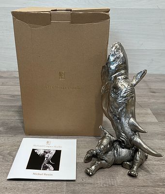 * A Richard Cooper Studio Nickel Resin Sculpture of a Rhinoceros and Calf Nature's Bond by 