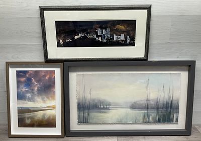 * Three Framed Artworks by Philip Nichols, Julia Purinton, and Dennis Frates. A trio of framed 