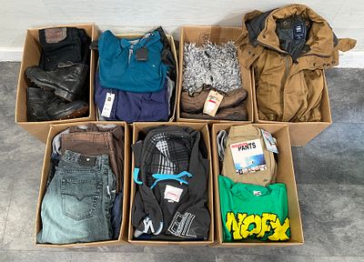 * Seven Cartons Containing an Assortment of Branded Men's Clothing and Footwear. A collection of 