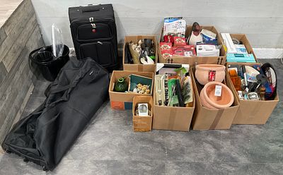 * Large Mixed Lot of Household Goods, Luggage, and Collectibles Including Eight Cartons. An 