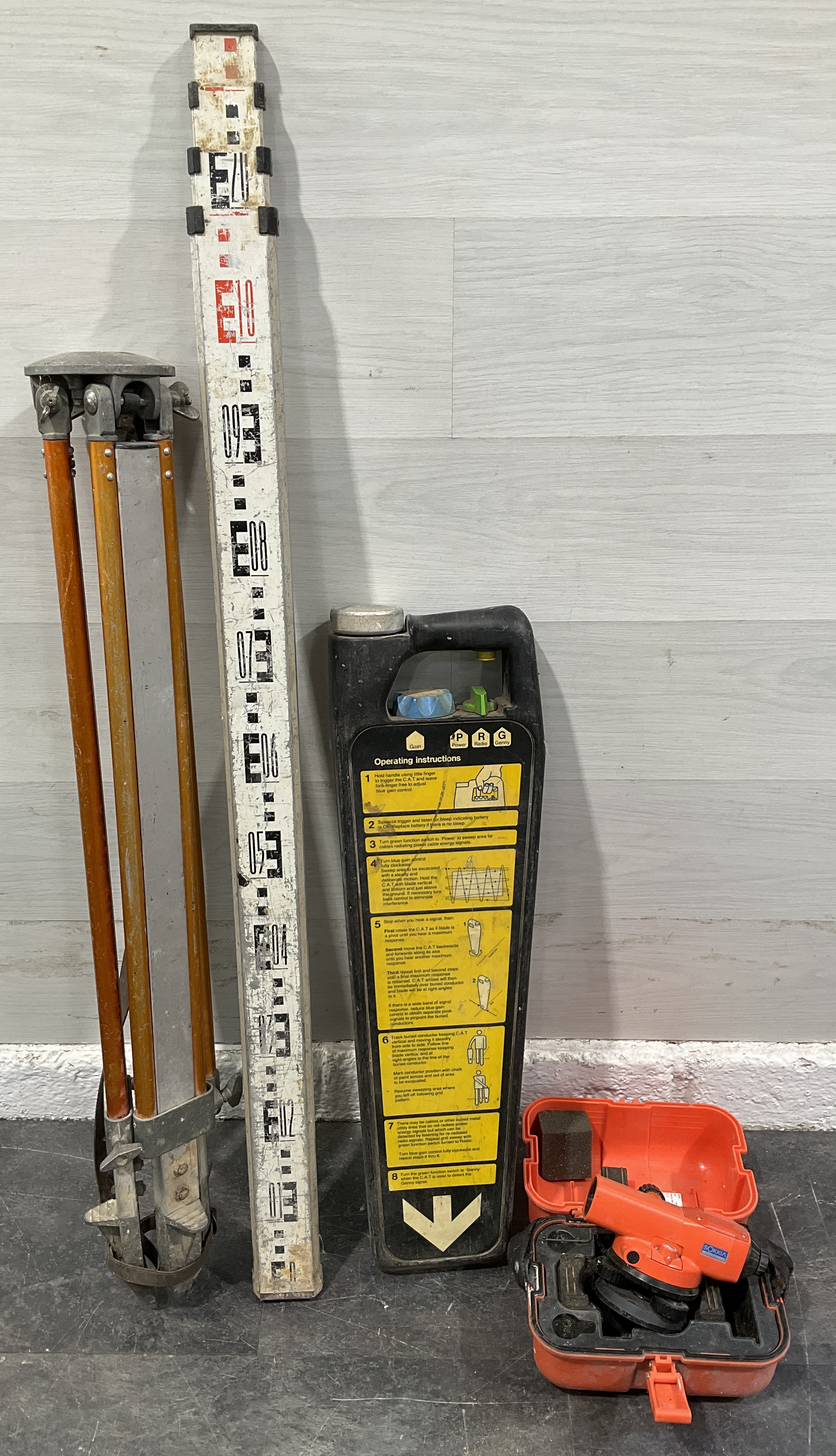 An Assortment of Surveying Equipment including a Sokkia C41 Automatic Level and Cable Avoidance Tool