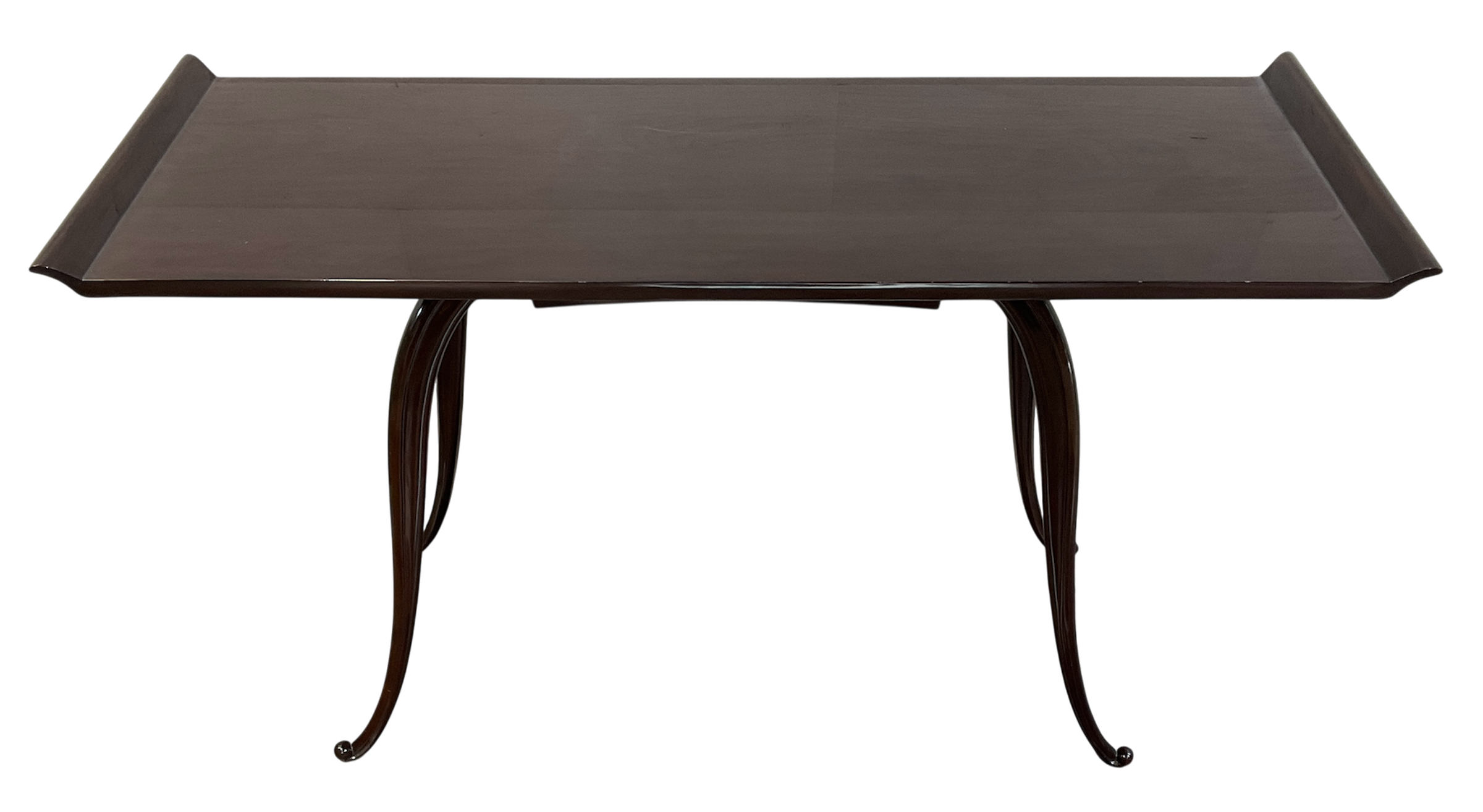 An Art Nouveau Style Mahogany Veneer Console Table with Flaring Gallery Ends