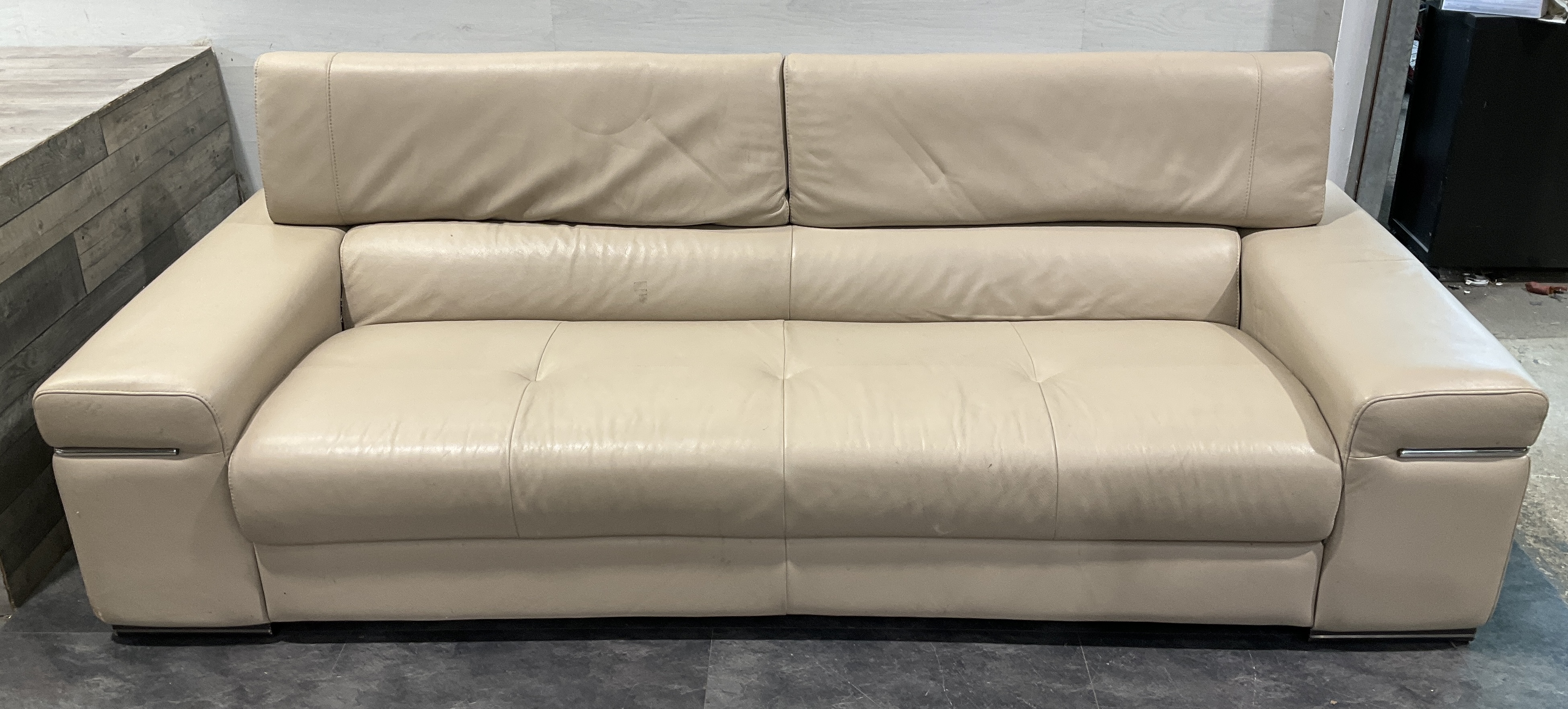 * Three Seater Cream Leather Sofa