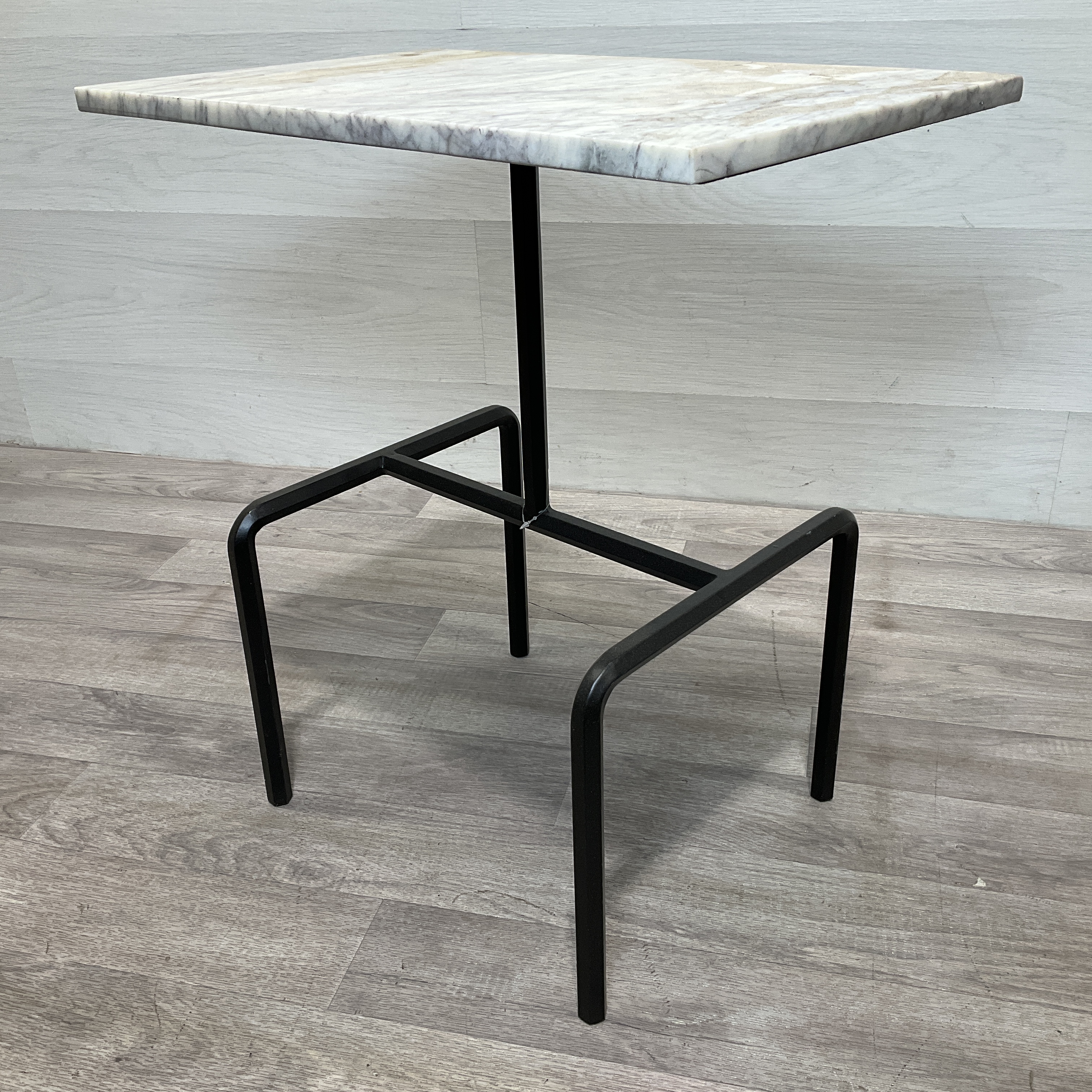 * Contemporary Square Marble Top Side Table on Black Metal Base
