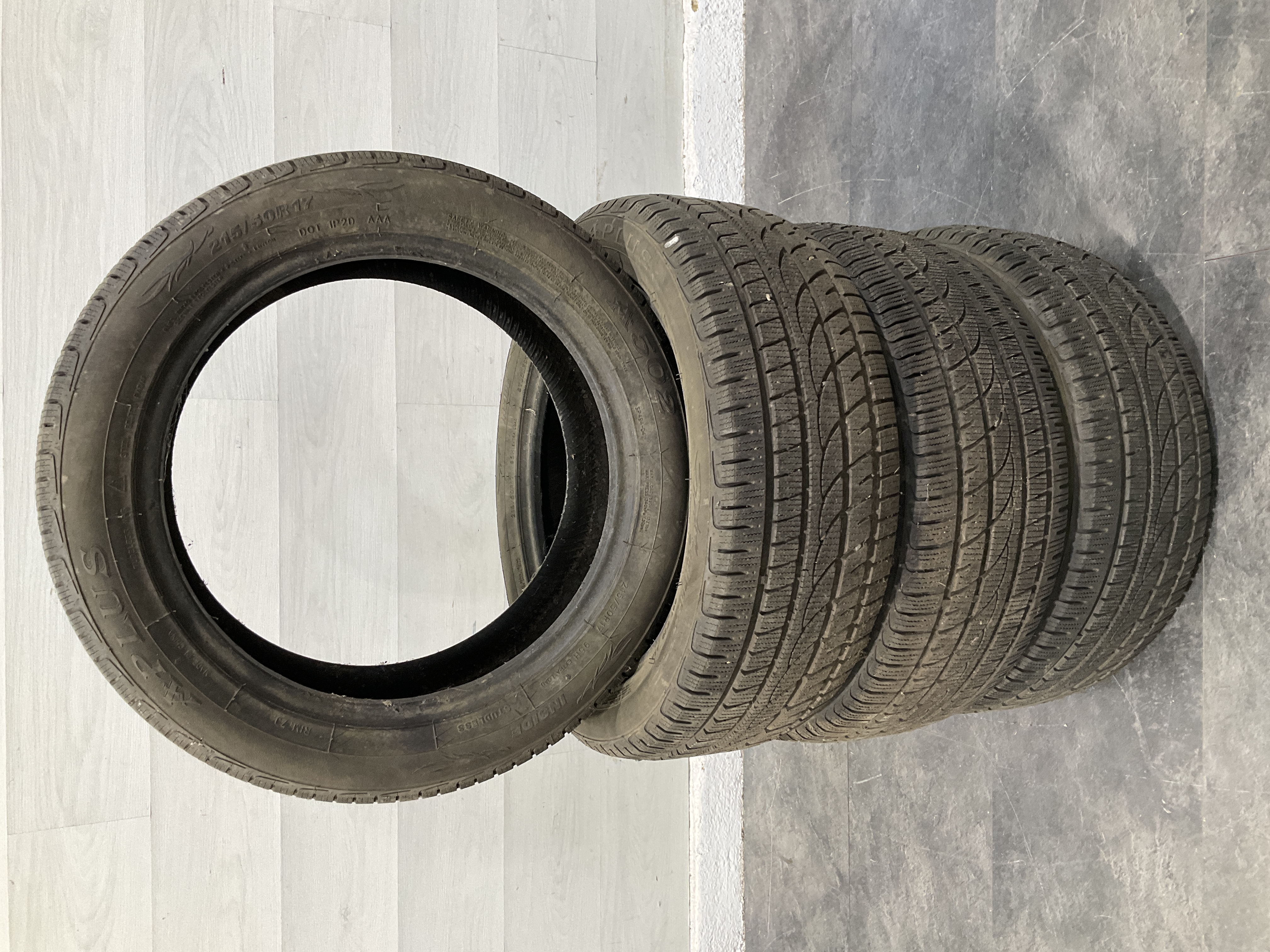 * A Set of Four Aplus A702 215/50R17 95V XL Winter and All-Season Tyres, Part Used
