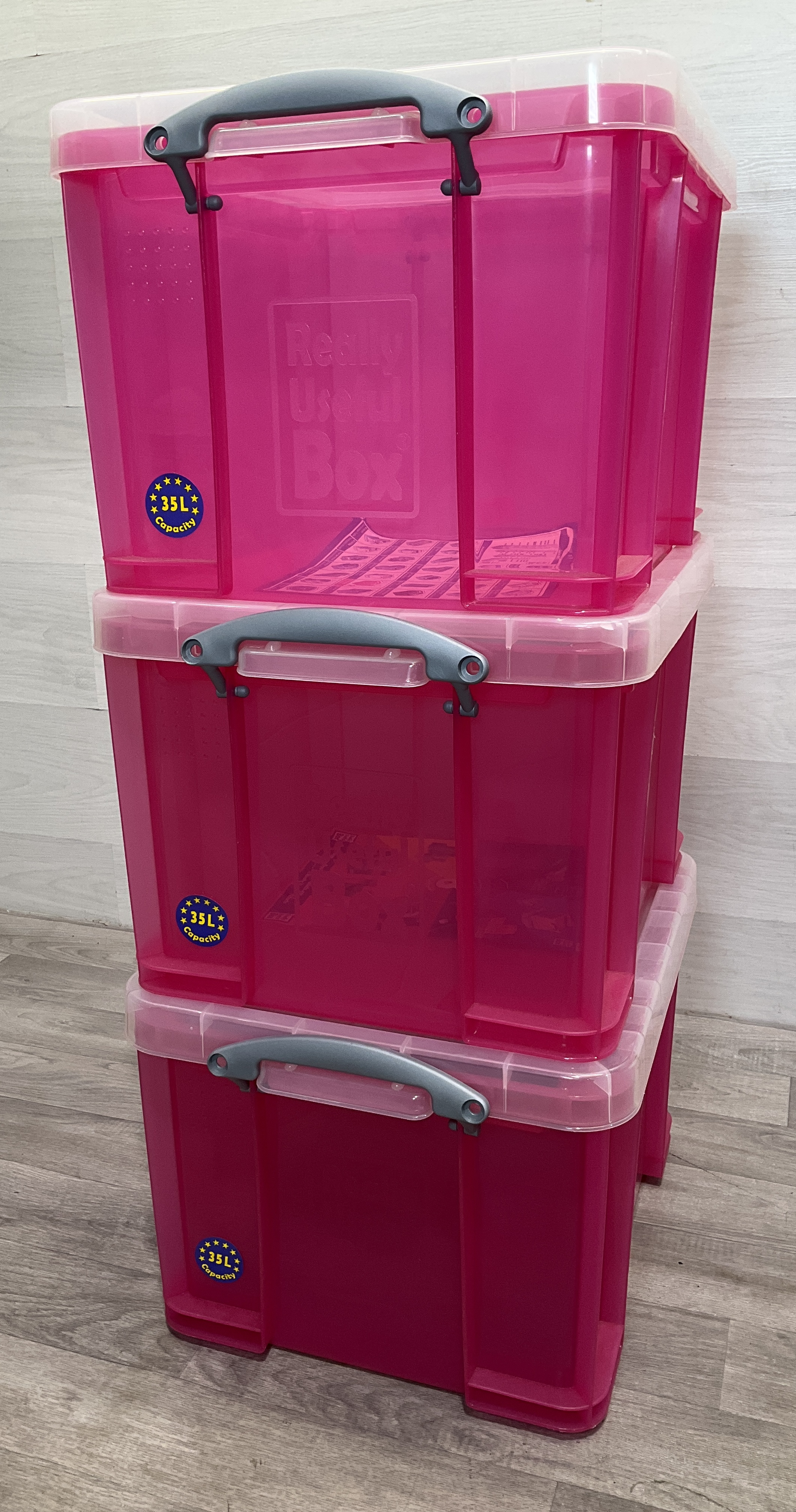 * Three Really Useful Box 35 Litre Storage Boxes in Magenta