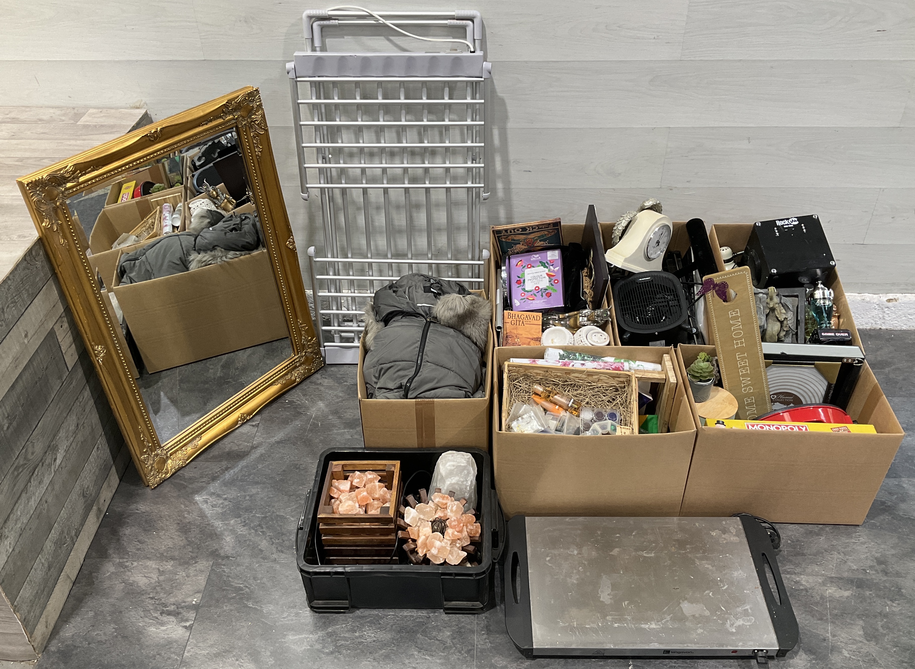 * 6 cartons and a crate containing a collection of assorted household goods