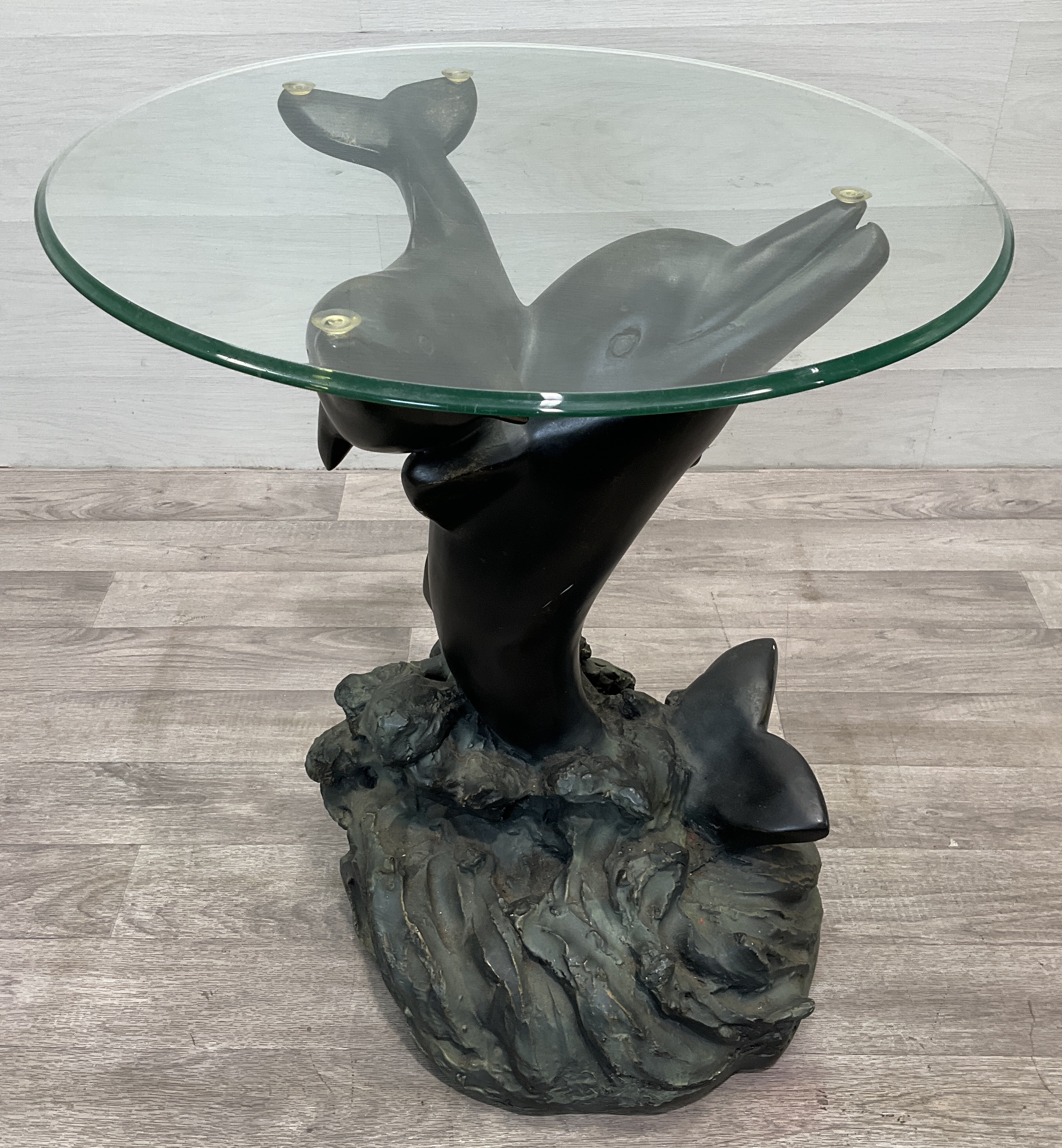 * Hollywood Regency Bronze Effect Dolphin Side Table