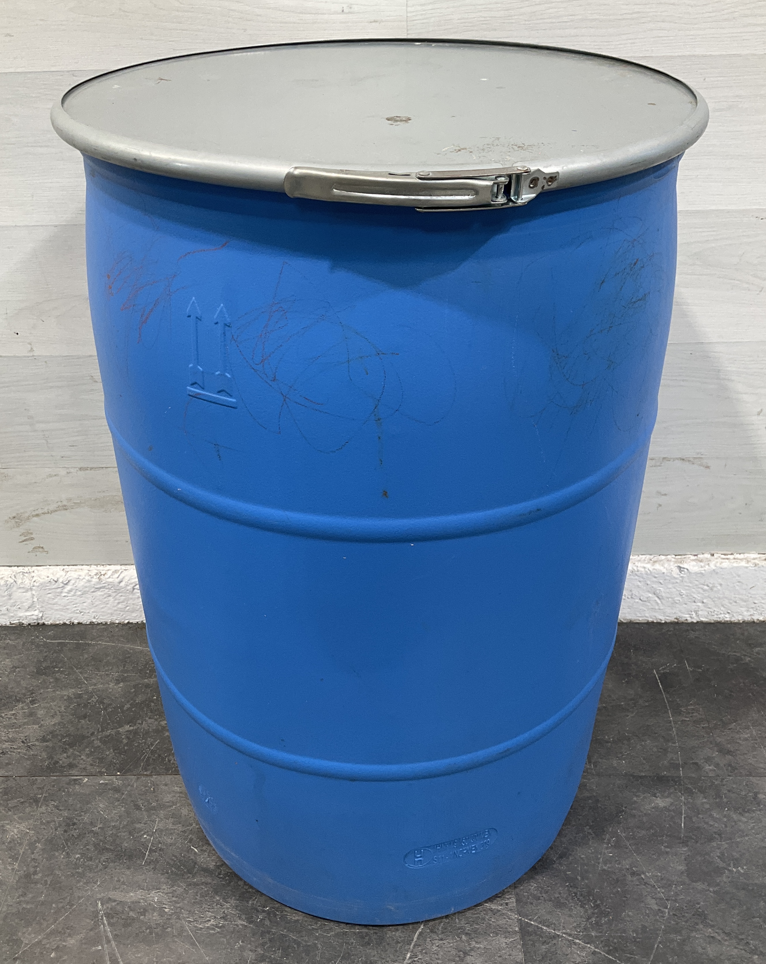 * 55 Gallon Blue Polyethylene Open-Head Storage Drum with Metal Lever-Lock Lid