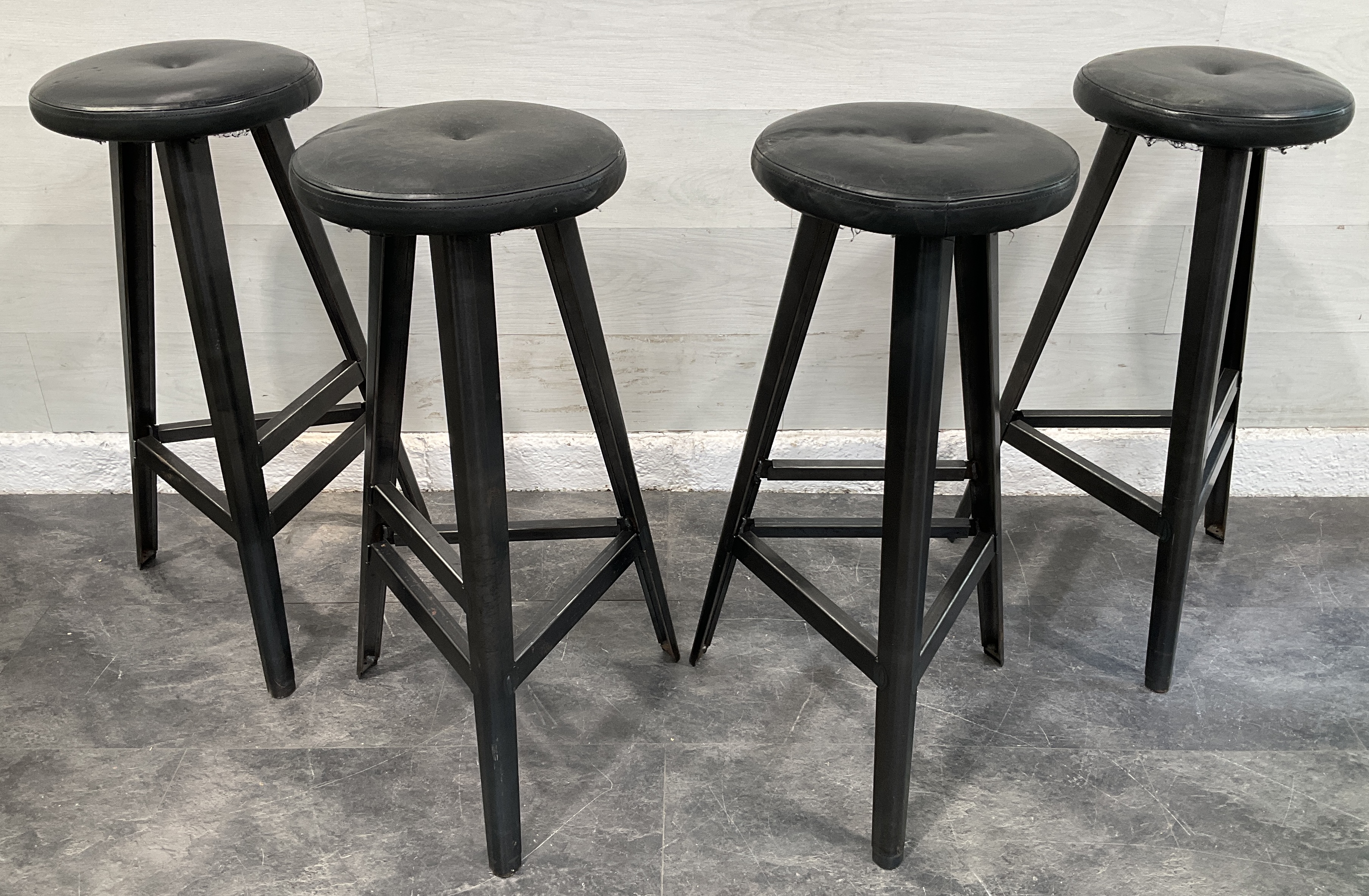 * A Set of Four Industrial Style Metal Framed Bar Stools
