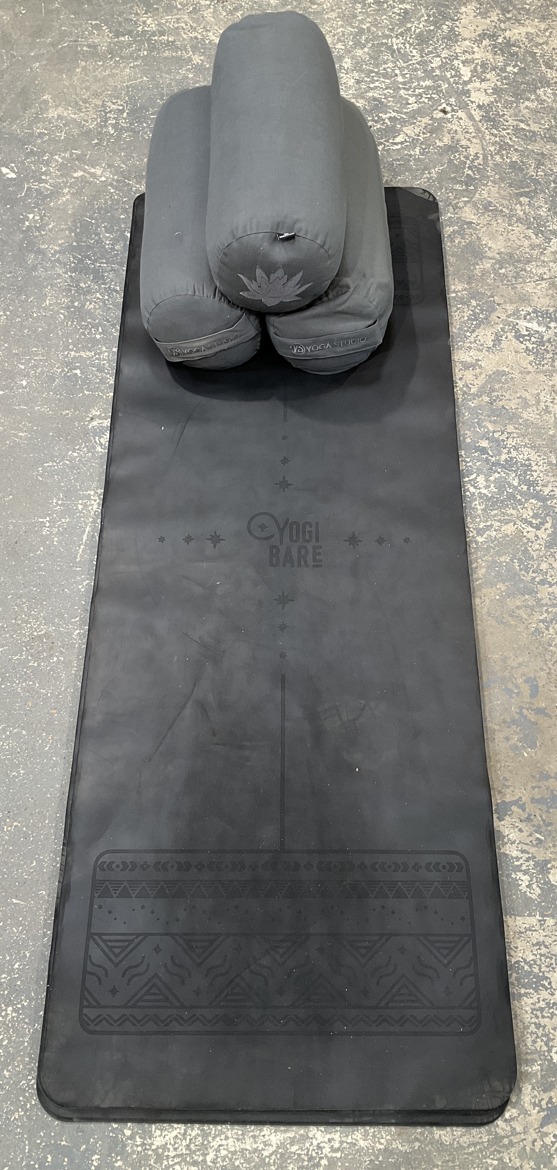 * Three Yogi Bare Paws Yoga Mats and Three Yoga Studio Bolsters