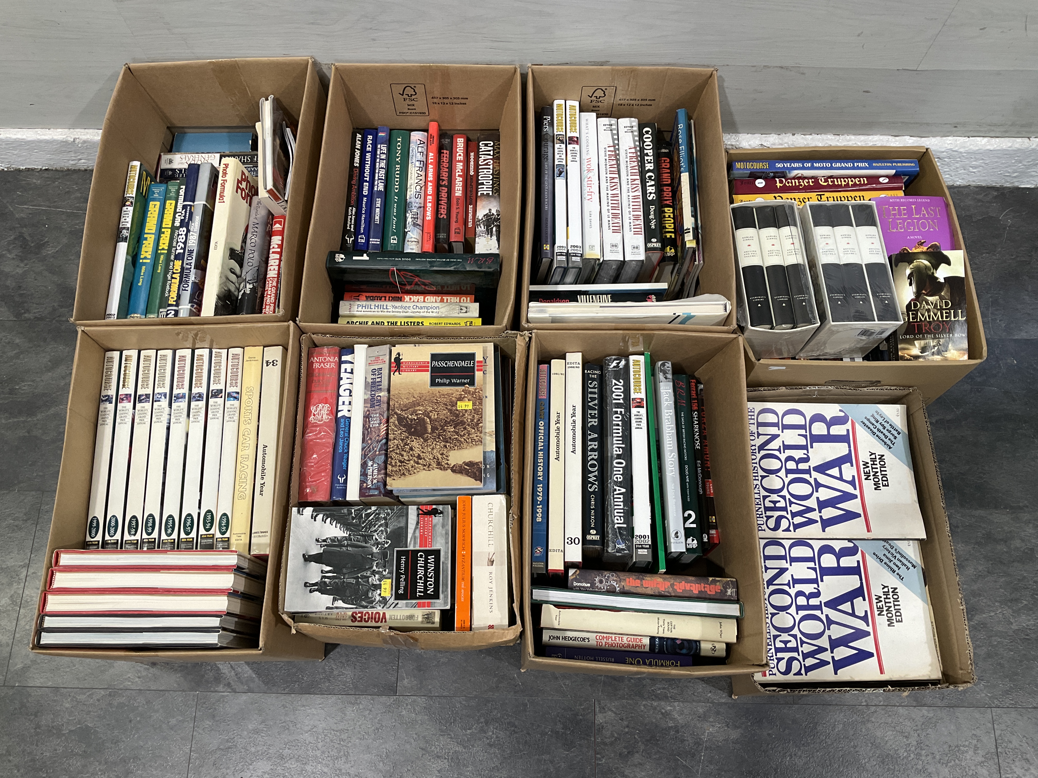 * An Assortment of Motorsport and Military History Books and Periodicals in 8 Cartons