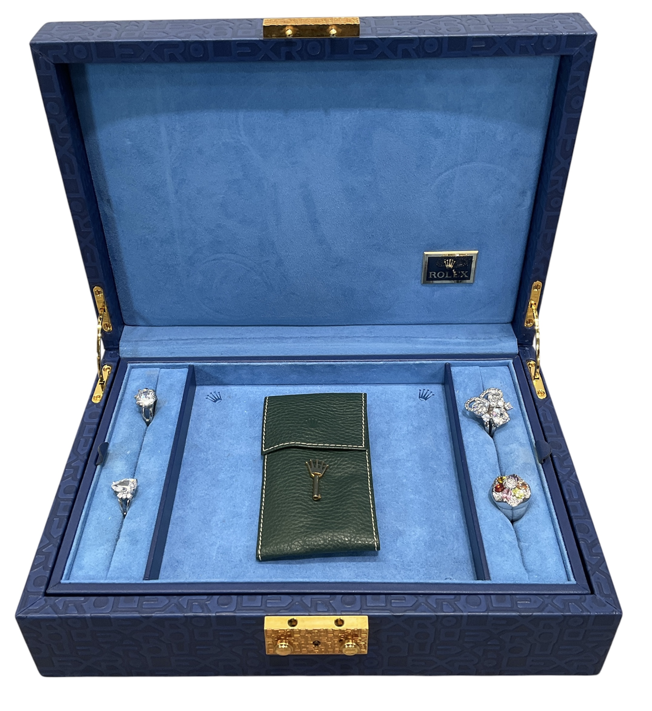 * A Large Rolex Blue Leather Jewellery Presentation Box With Key, Reference 51.00.01